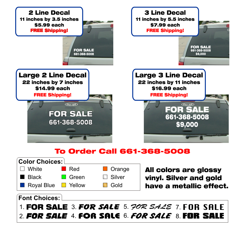 Vehicle For Sale Decals